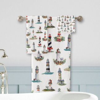 Nautical Ligthhouse Coastal Weihnachten Badhandtuch Set
