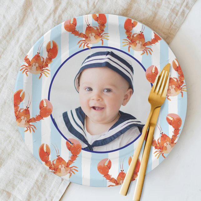 Nautical Lobster Kids Birthday Photo Pappteller (Von Creator hochgeladen)
