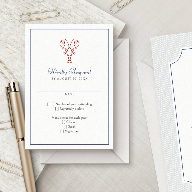 Nautical Lobster Wedding RSVP Karte (Von Creator hochgeladen)