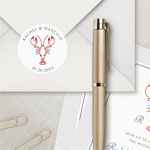 Nautical Lobster Wedding Runder Aufkleber