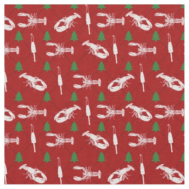 Nautical Lobsters and Buoys Christmas Pattern Stoff (Nahaufnahme)