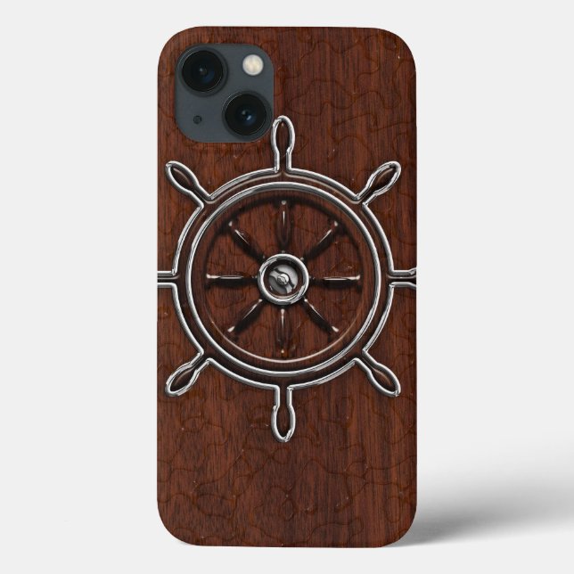 Nautical Mahogany Anchor Steel Case-Mate iPhone Hülle (Rückseite)