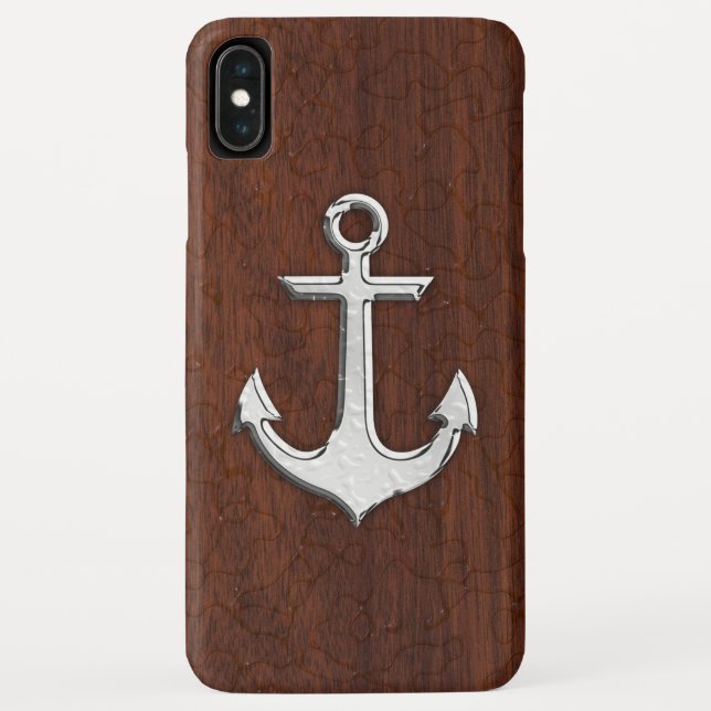 Nautical Mahogany Anchor Steel Case-Mate iPhone Hülle (Rückseite)