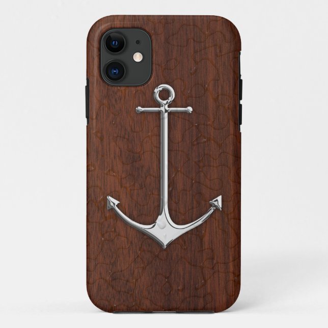 Nautical Mahogany Anchor Steel Case-Mate iPhone Hülle (Rückseite)