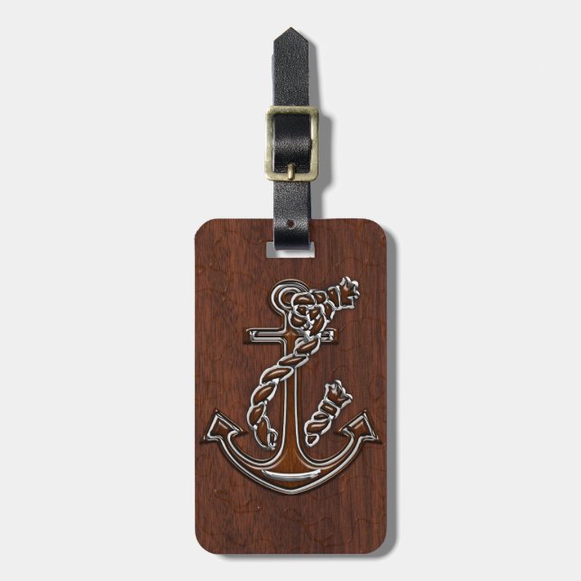Nautical Mahogany Anchor Steel Decor Gepäckanhänger (Vorderseite vertikal)