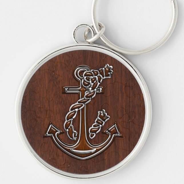 Nautical Mahogany Anchor Steel Decor Schlüsselanhänger (Vorne)