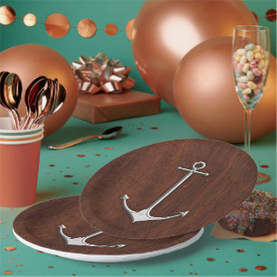 Nautical Mahogany Anchor Steel Pappteller