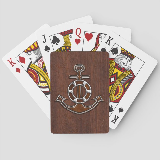 Nautical Mahogany Anchor Steel Spielkarten (Rückseite)
