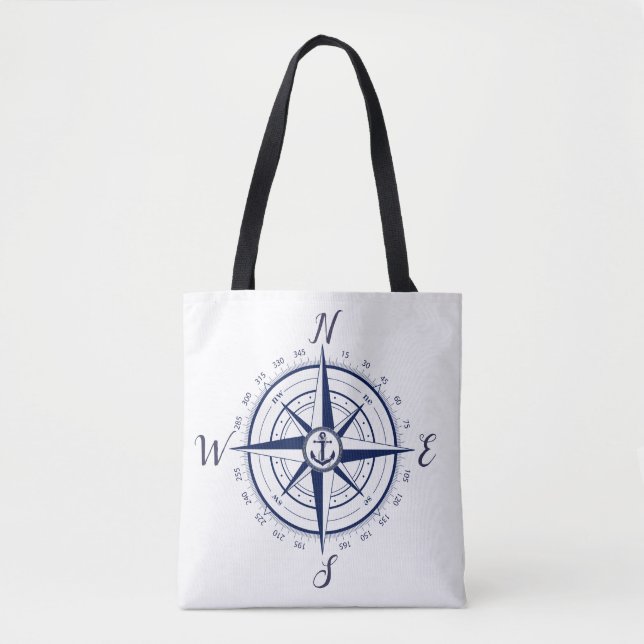 Nautical Marine Blue Schiff Kompass, Anker, Beutel Tasche (Vorderseite)