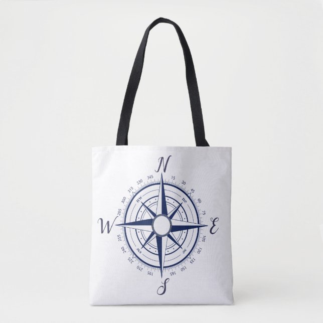 Nautical Marine Blue Schiff Kompass , Beutel Handt Tasche (Vorderseite)