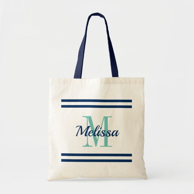 Nautical Marine Blue Streifen elegante kundenspezi Tragetasche (Vorne)