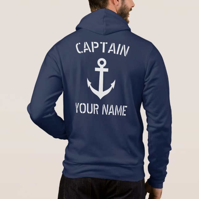 Nautical Marine Blue und White Anker Kapitän Hoodie (Rückseite)