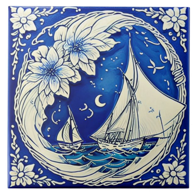Nautical Marine Life Keramik Art Nr. 13 Fliese (Vorderseite)