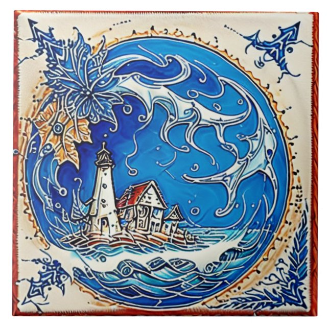 Nautical Marine Life Keramik Art Nr. 14 Fliese (Vorderseite)