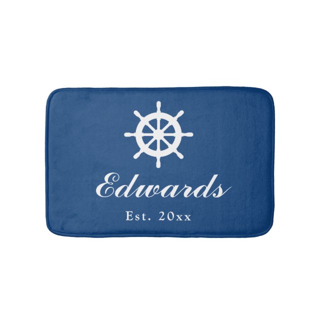 Nautical marineblau Nachname Teppich Badematte (Vorderseite)