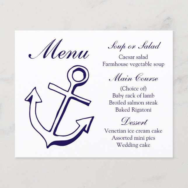 Nautical Menu Ship Anchor Navy Blue Wedding (Vorderseite)