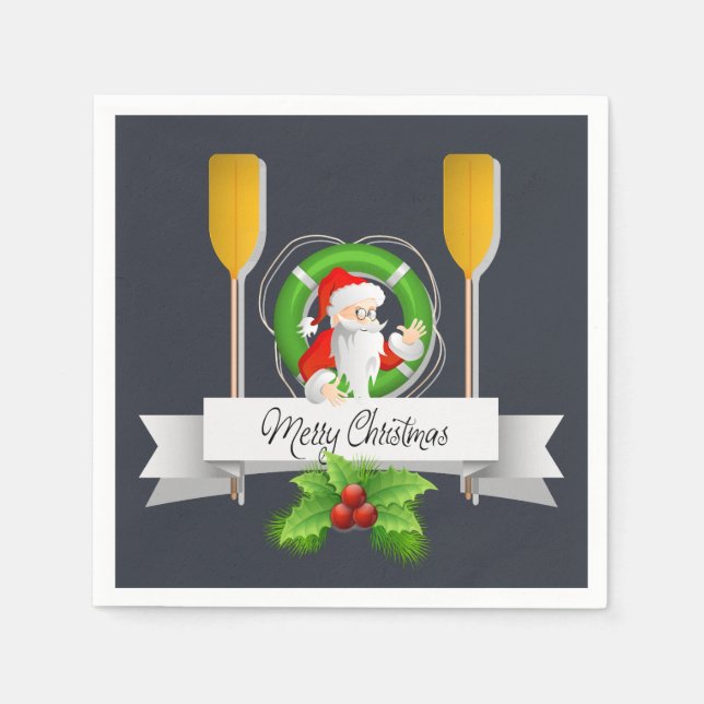 Nautical MerChristmas/Santa/Oars & Life Ring Serviette (Vorderseite)