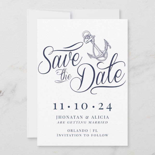 Nautical Modern White and Blue Save the Date Einladung (Vorderseite)