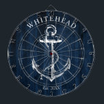 Nautical Monogram Anchor Navy Blue Wood Dartscheibe<br><div class="desc">Personalisierter nautischer Anker. Ideal für Wiedersehen,  Hochzeit oder Familiengeschenke.</div>