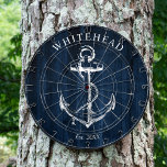Nautical Monogram Anchor Navy Blue Wood Dartscheibe<br><div class="desc">Personalisierter nautischer Anker. Ideal für Wiedersehen,  Hochzeit oder Familiengeschenke.</div>