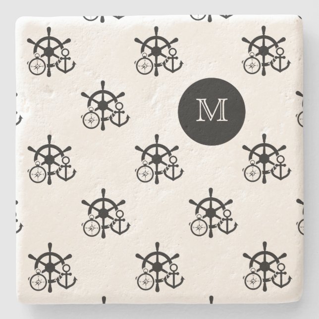 Nautical Monogram Drink Coaster Steinuntersetzer (Vorderseite)