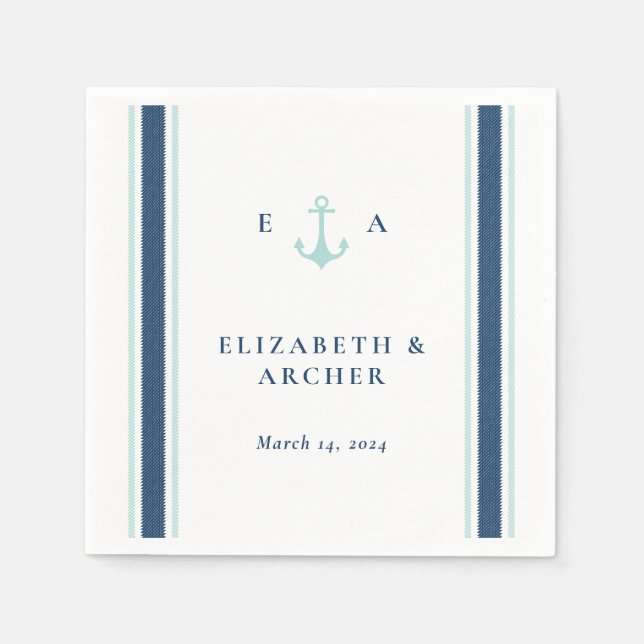 Nautical Monogram Wedding Cocktail Napkin Serviette (Vorderseite)