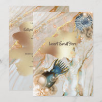 Nautical Muschel Tintenfisch Marmor Gold Aquarell 