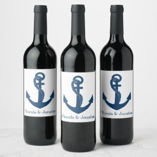 Nautical Navy Anchor Beach Wedding Brautparty Weinetikett