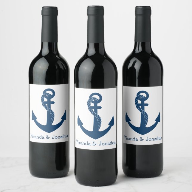 Nautical Navy Anchor Beach Wedding Brautparty Weinetikett (Flaschen)