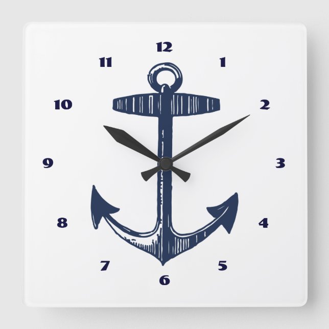 Nautical Navy Anchor Pattern Quadratische Wanduhr (Vorderseite)