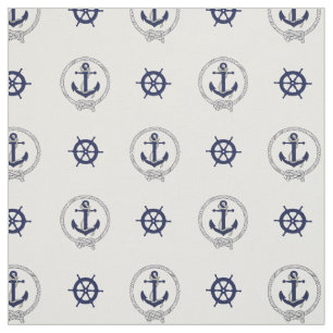 Nautical Navy blauer Anker/blaues Schiffsrad Stoff