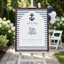 Nautical Navy Bleu Blanc Rayure Ancre Baby ShoweR