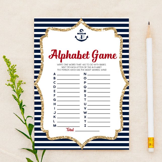 Nautical Navy Blue Alphabet Baby Showspiel Briefpapier (Von Creator hochgeladen)