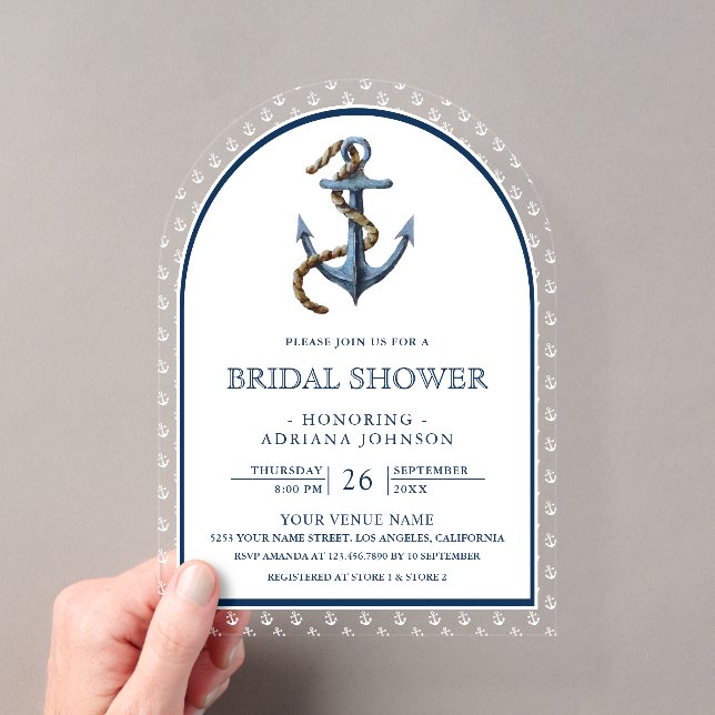 Nautical Navy Blue Anchor Arch Bridal Shower Acryleinladungen (Insitu (Handheld))