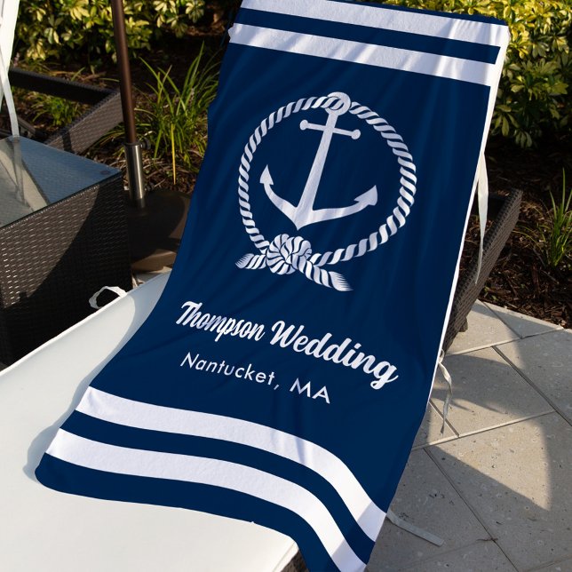 Nautical Navy Blue Anchor Custom Wedding Strandtuch (Von Creator hochgeladen)