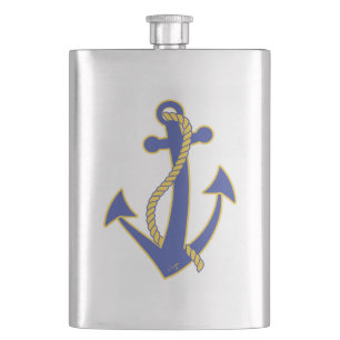 Nautical Navy Blue Anchor mit Goldseil Flachmann