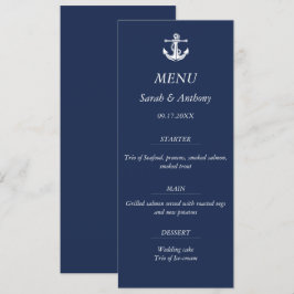 Nautical Navy Blue Anchor Modernes Hochzeitessen Menükarte