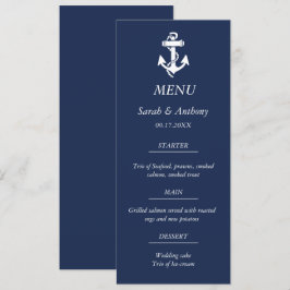 Nautical Navy Blue Anchor Modernes Hochzeitessen Menükarte