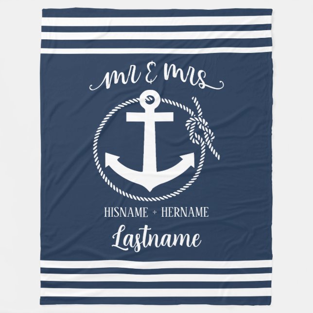 Nautical Navy Blue Anchor Mr. and Mrs. Fleecedecke (Vorderseite)