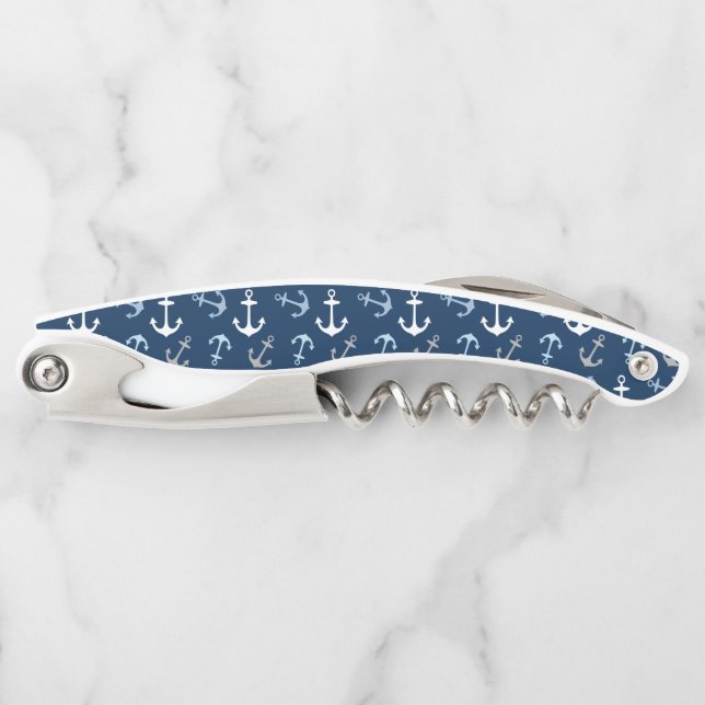 Nautical Navy Blue Anchor Pattern Kellnermesser (Vorderseite)
