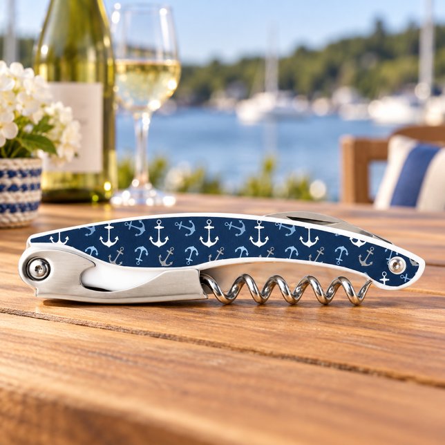 Nautical Navy Blue Anchor Pattern Kellnermesser (Von Creator hochgeladen)