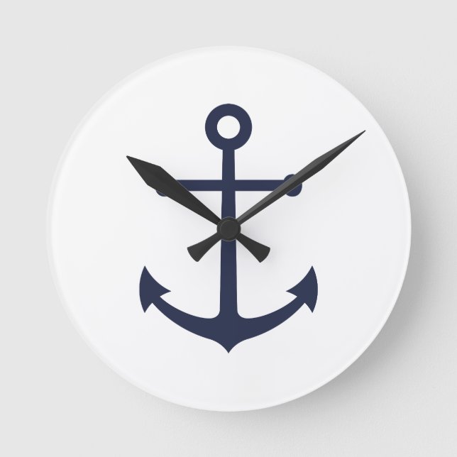Nautical Navy Blue Anchor Runde Wanduhr (Vorderseite)