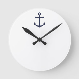 Nautical Navy Blue Anchor Runde Wanduhr