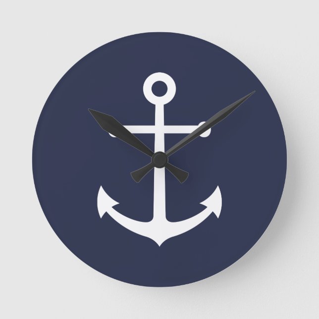 Nautical Navy Blue Anchor Runde Wanduhr (Vorderseite)