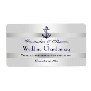 Nautical Navy Blue Anchor Silver Whi H Weinflasche