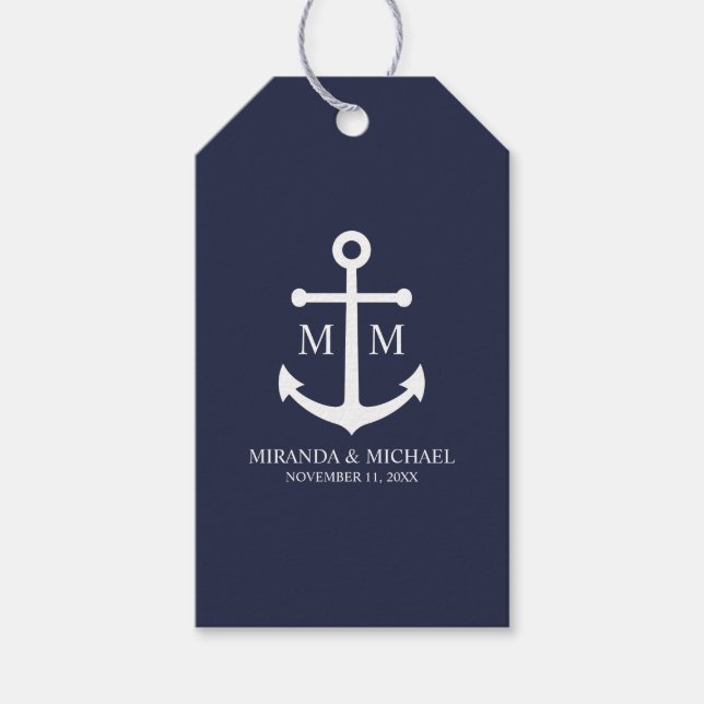 Nautical Navy Blue Anchor Wedding Geschenkanhänger (Vorderseite)