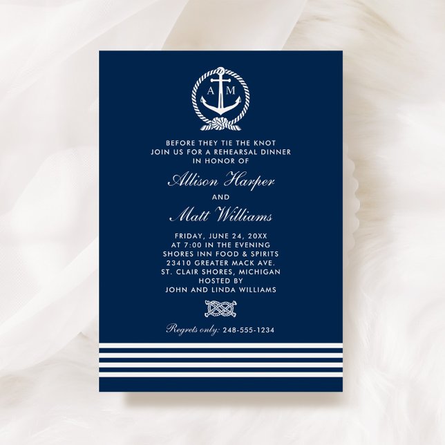 Nautical Navy Blue Anchor Wedding Rehearsal Dinner Einladung (Von Creator hochgeladen)