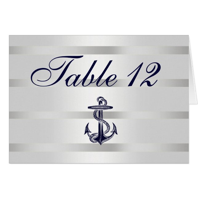Nautical Navy Blue Anchor White BG Table Number (Vorderseite (Horizontal))