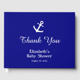Nautical Navy Blue and White Anchor Baby Shows Gästebuch