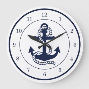 Nautical Navy Blue Anker {hole deine Farbe} Große Wanduhr